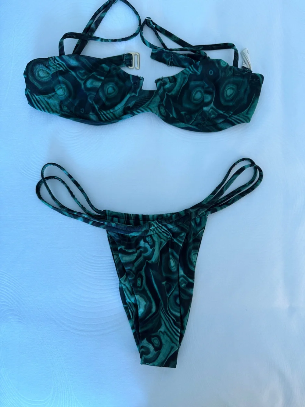 Gonza Emerald & Black Marble-Print Double-Strap Bikini - Picture 1 of 7